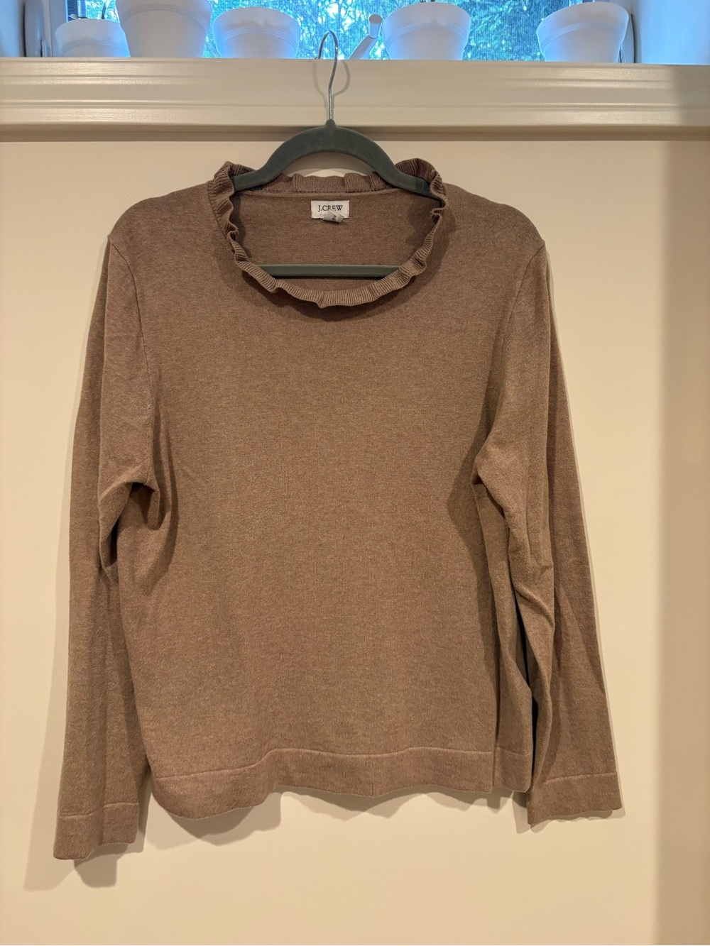 J. Crew Factory Women's Brown Ruffle Neck Crew Sweater